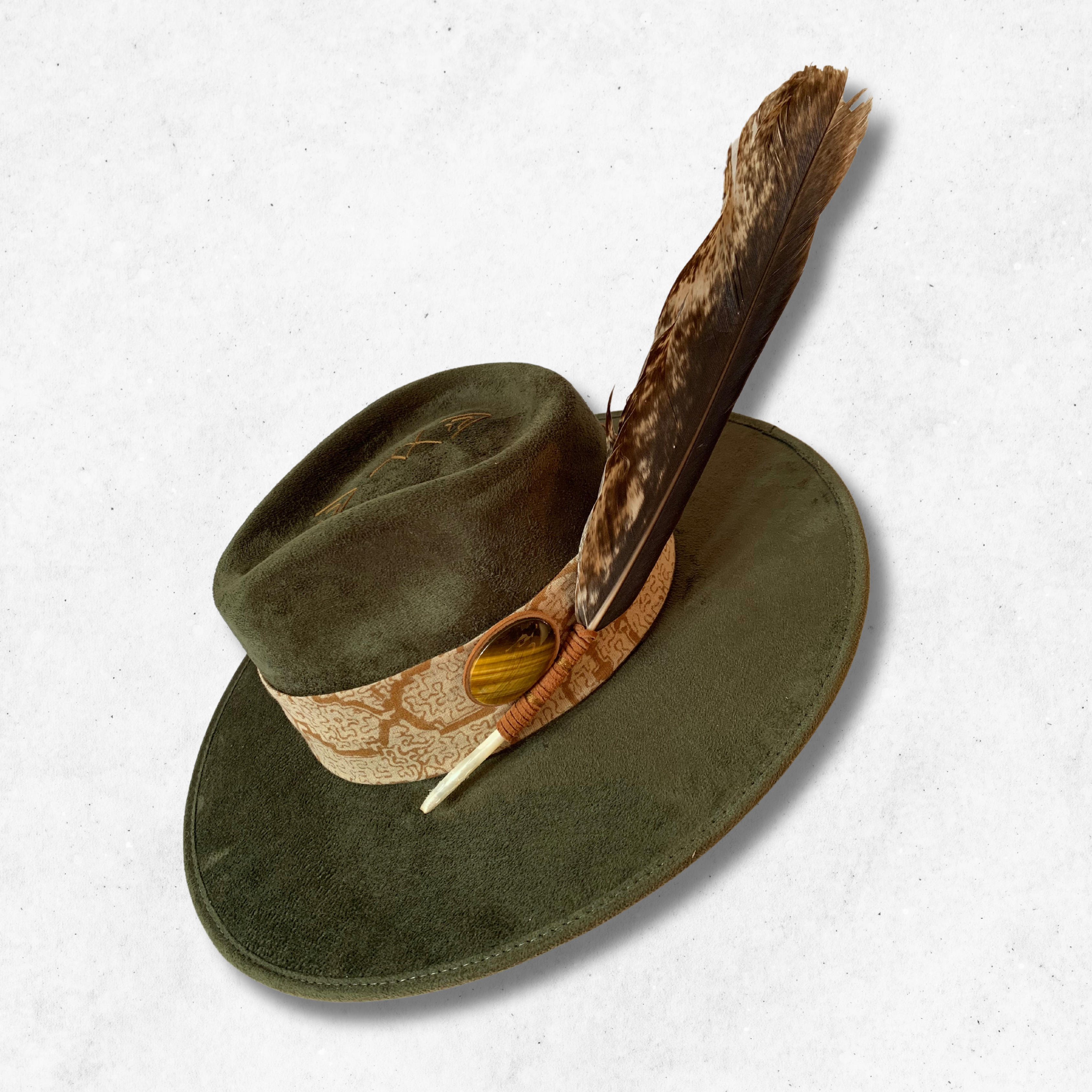 Dark Green/Aya Fedora Hat/Fedora Hat/Right Side White Background