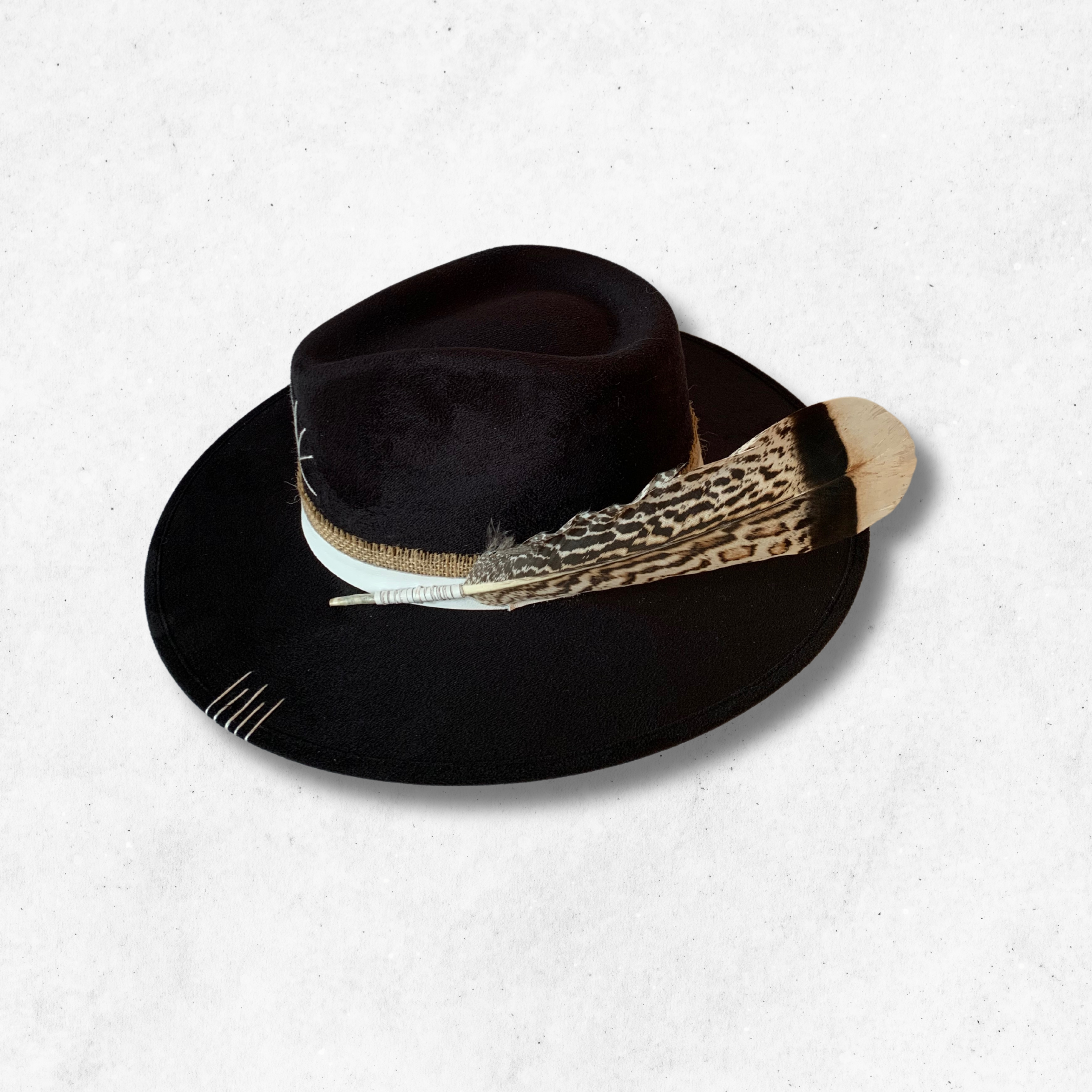 Black/ Wild and Free Fedora Hat/ Fedora Hat/ Left Side With Feather View