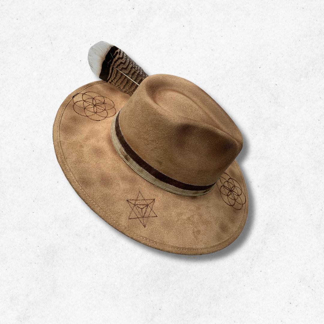 Camel/Seed of Life Fedora Hat/Fedora Hat/ Right Side