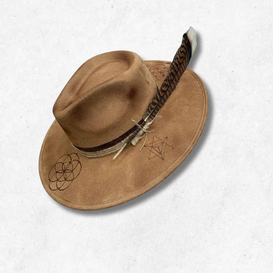 Camel/Seed of Life Fedora Hat/Fedora Hat/ Left Side