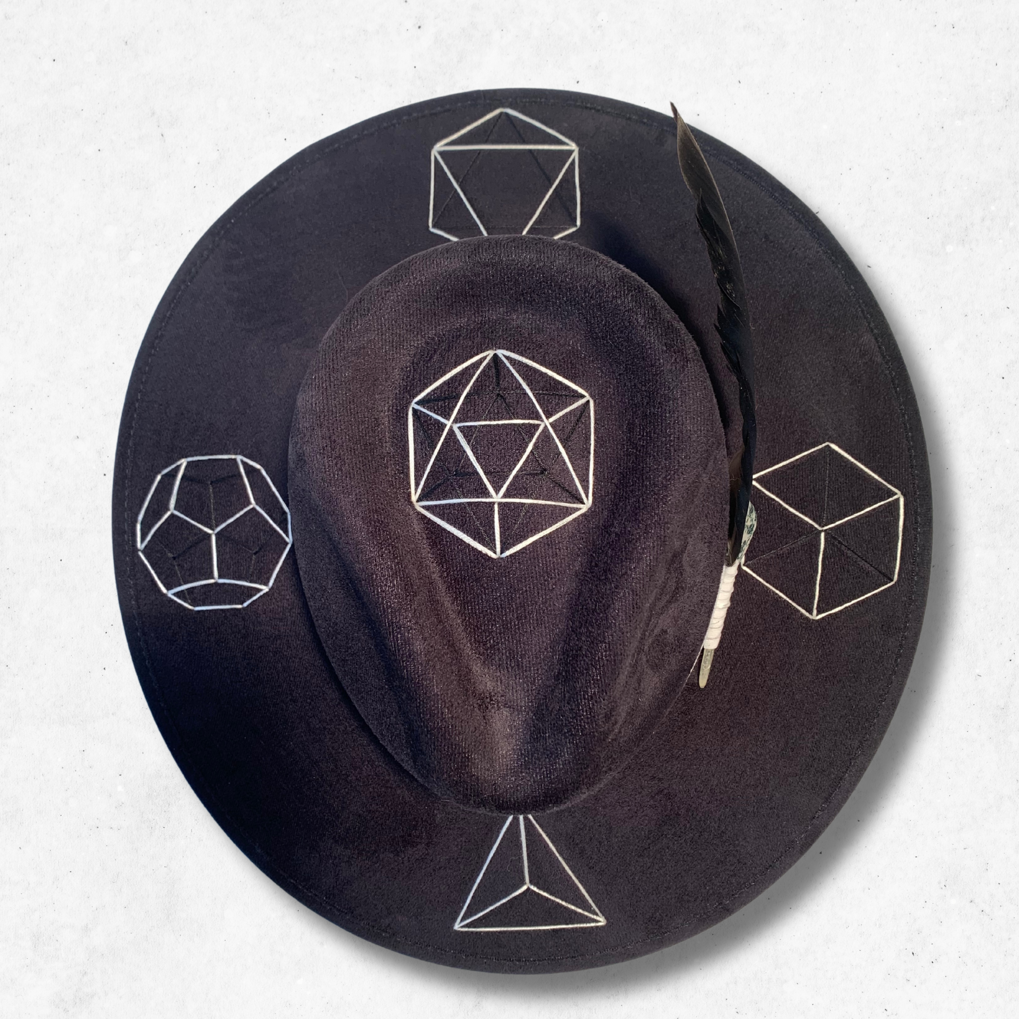 Black/Platonic Solids Fedora hat/Fedora Hat/Top Side