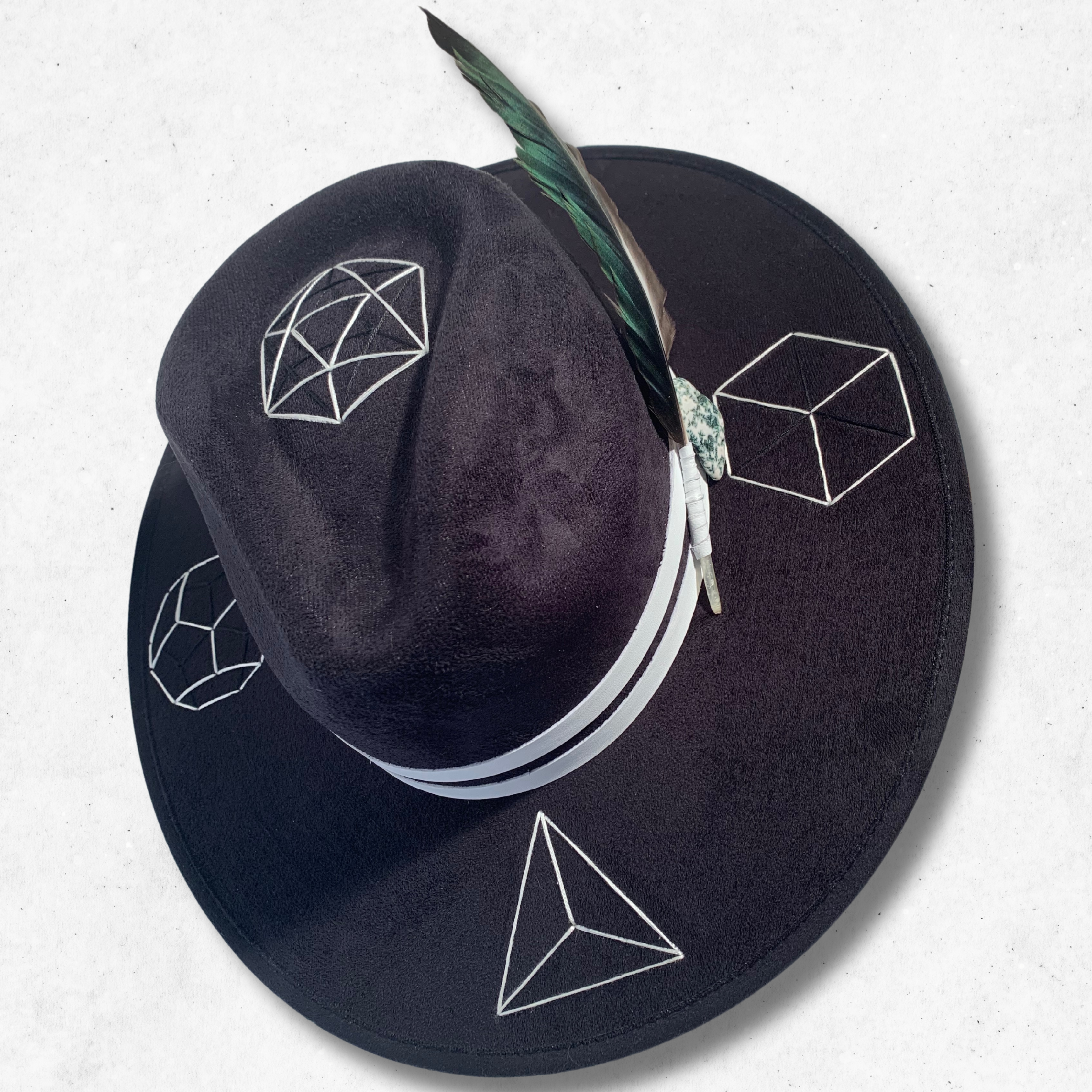 Black/Platonic Solids Fedora hat/Fedora Hat/Front Side