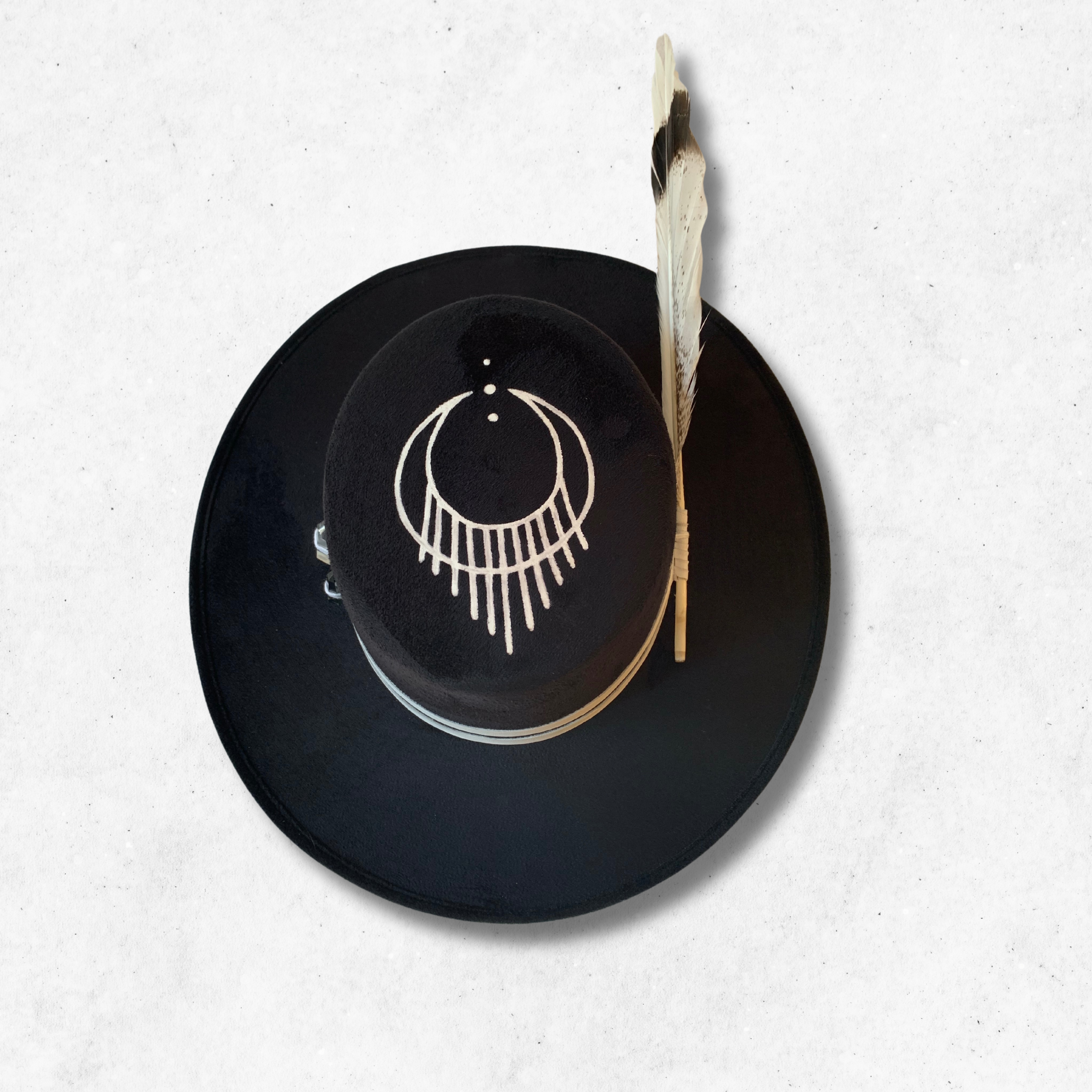 Black/Rising Woman Fedora Hat/Cordobes Hat/ Top Side