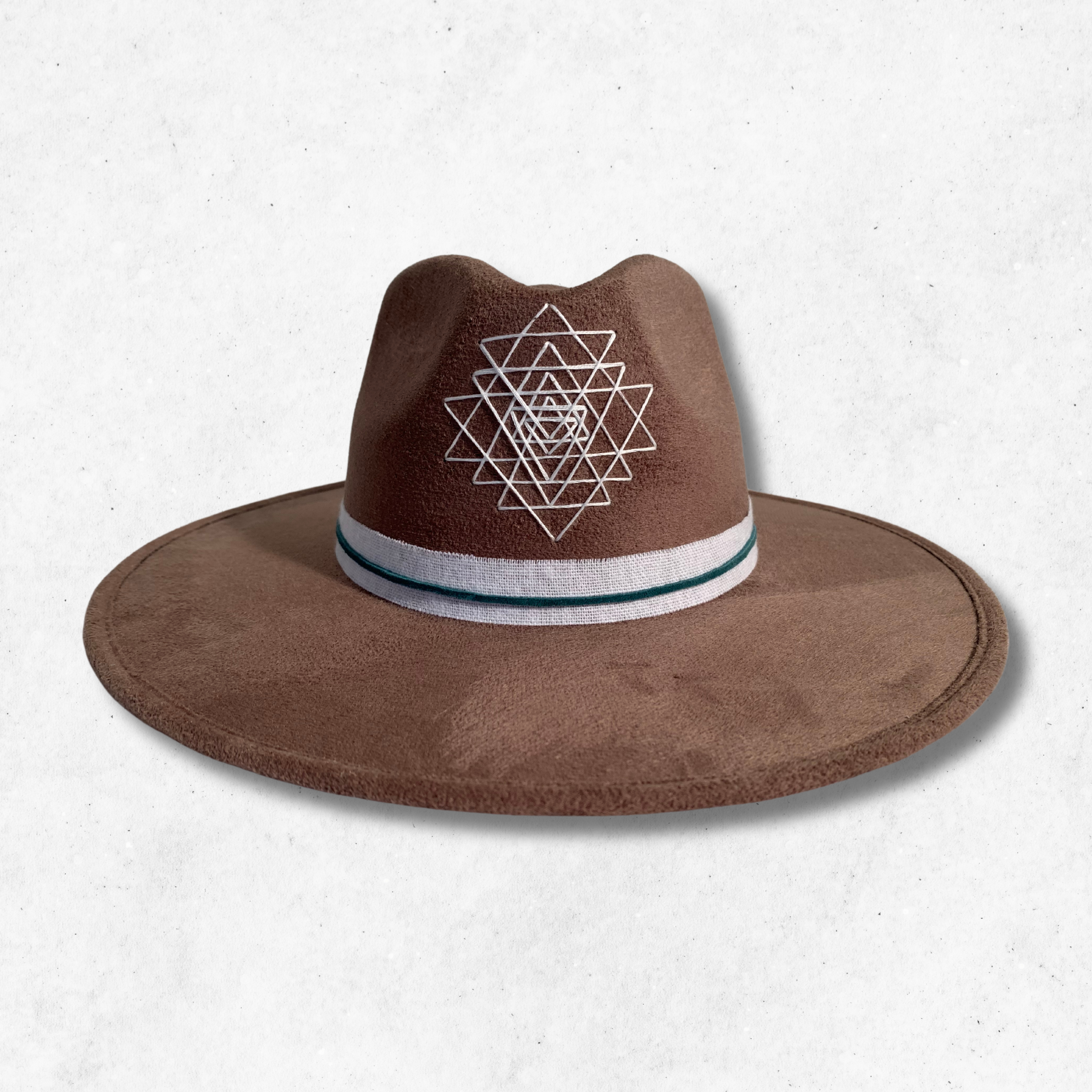 Taupe/Sri Yantra Fedora Hat/Fedora Hat/ Front Side