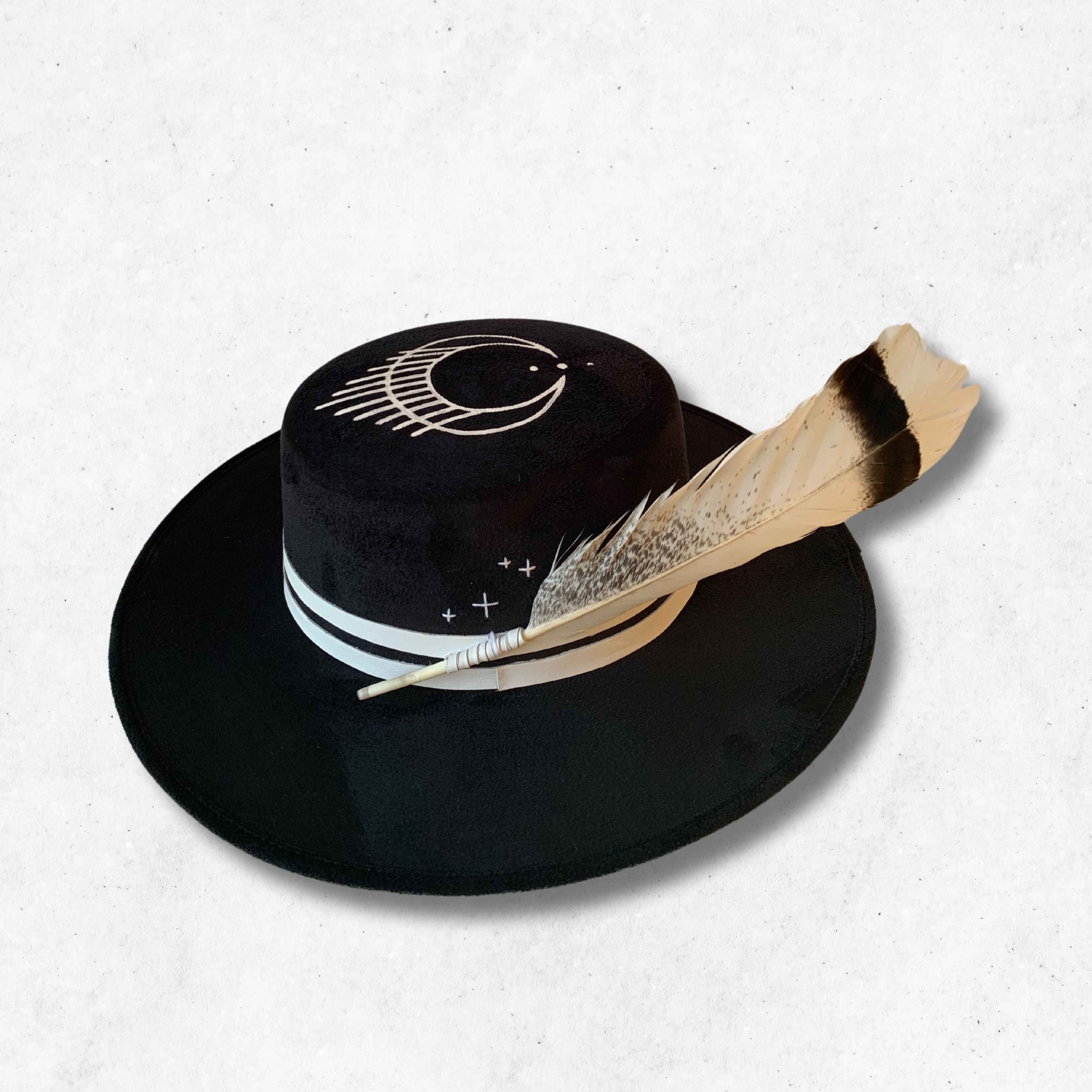 Black/Rising Woman Fedora Hat/Cordobes Hat/ Left Side