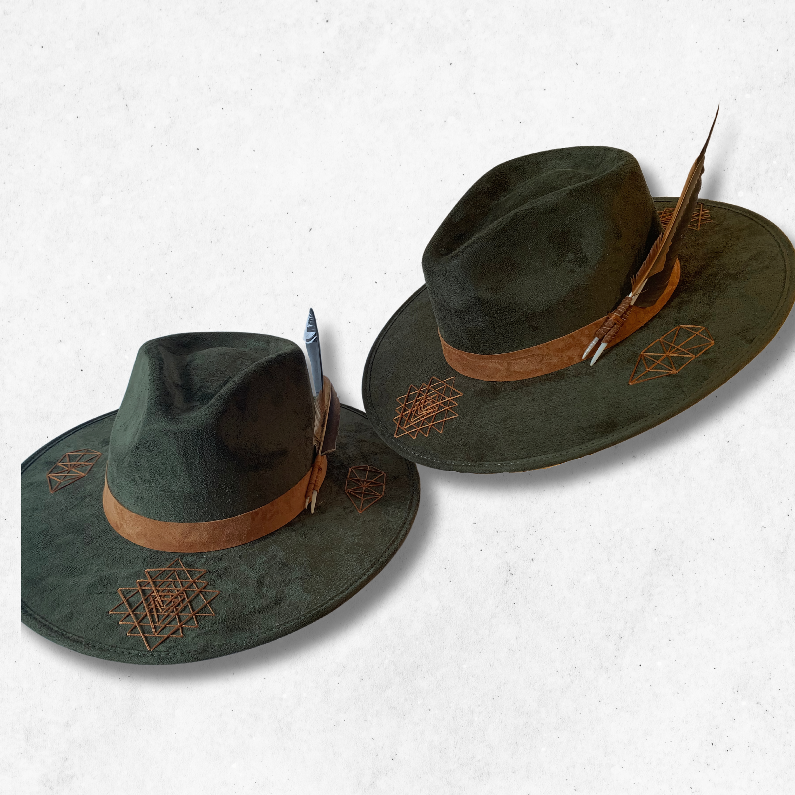 Dark Green/Tree of Life Fedora Hat/Fedora Hat/Double View