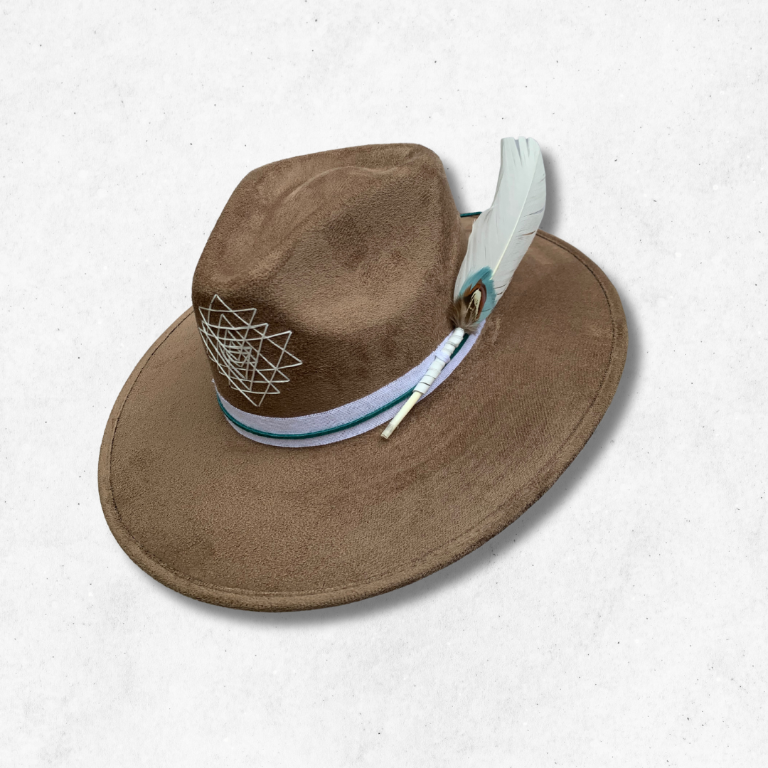 Taupe/Sri Yantra Fedora Hat/Fedora Hat/ Left Side