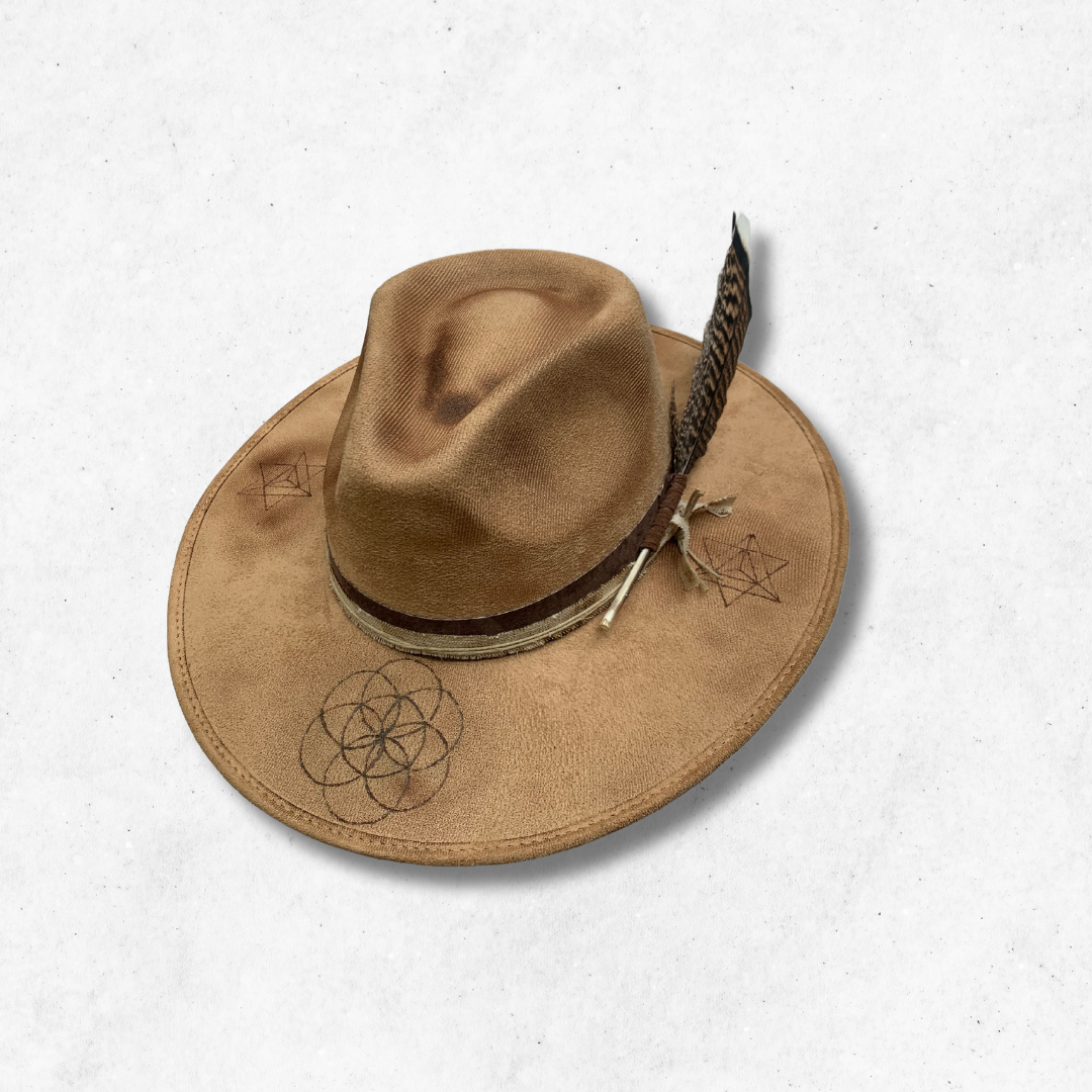 Camel/Seed of Life Fedora Hat/Fedora Hat/ Front Side