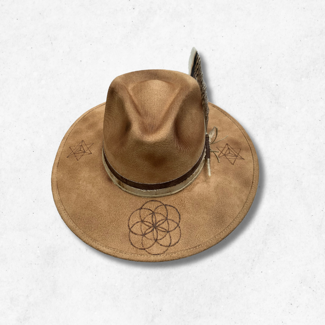 Camel/Seed of Life Fedora Hat/Fedora Hat/ Top Side
