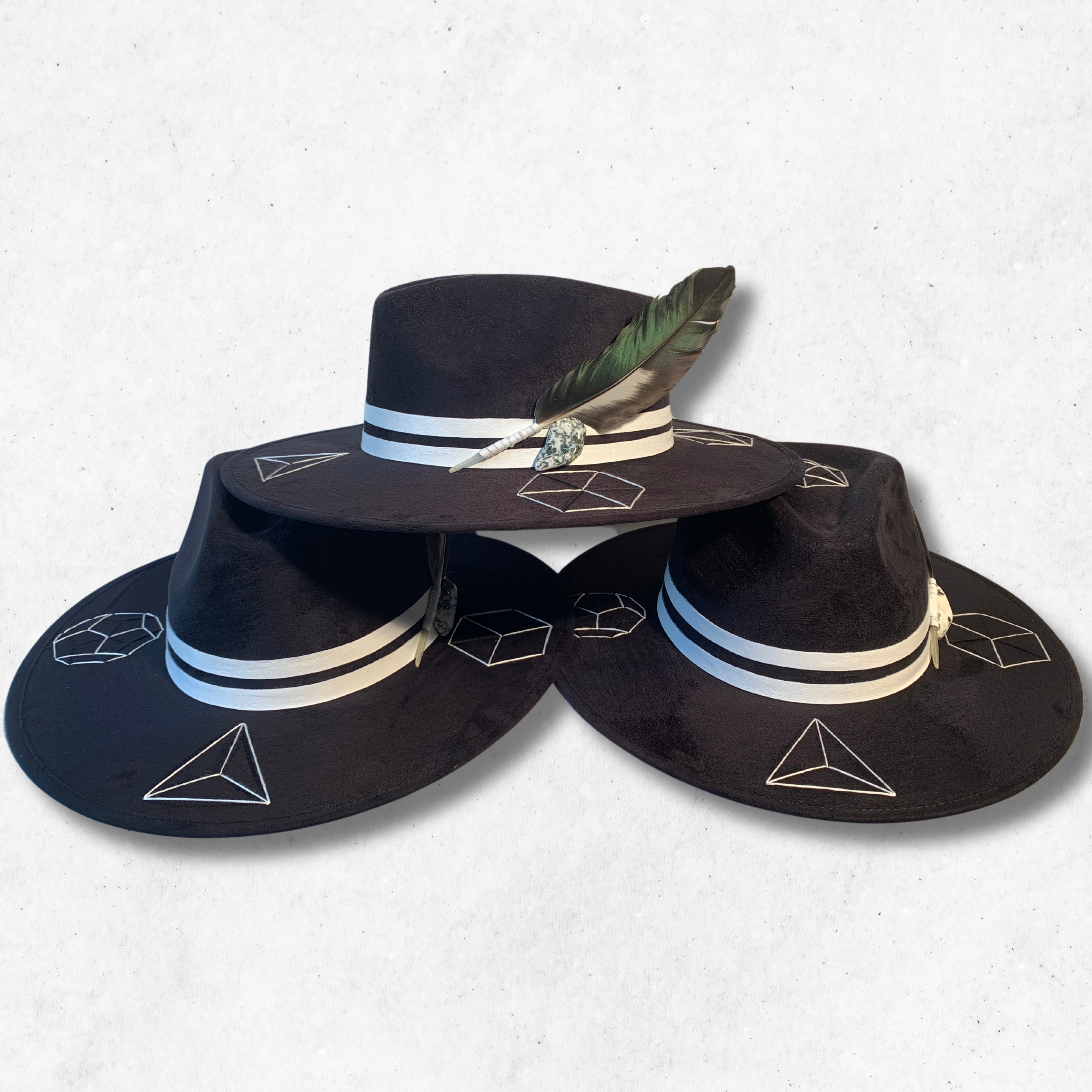 Black/Platonic Solids Fedora hat/Fedora Hat/Multiple view
