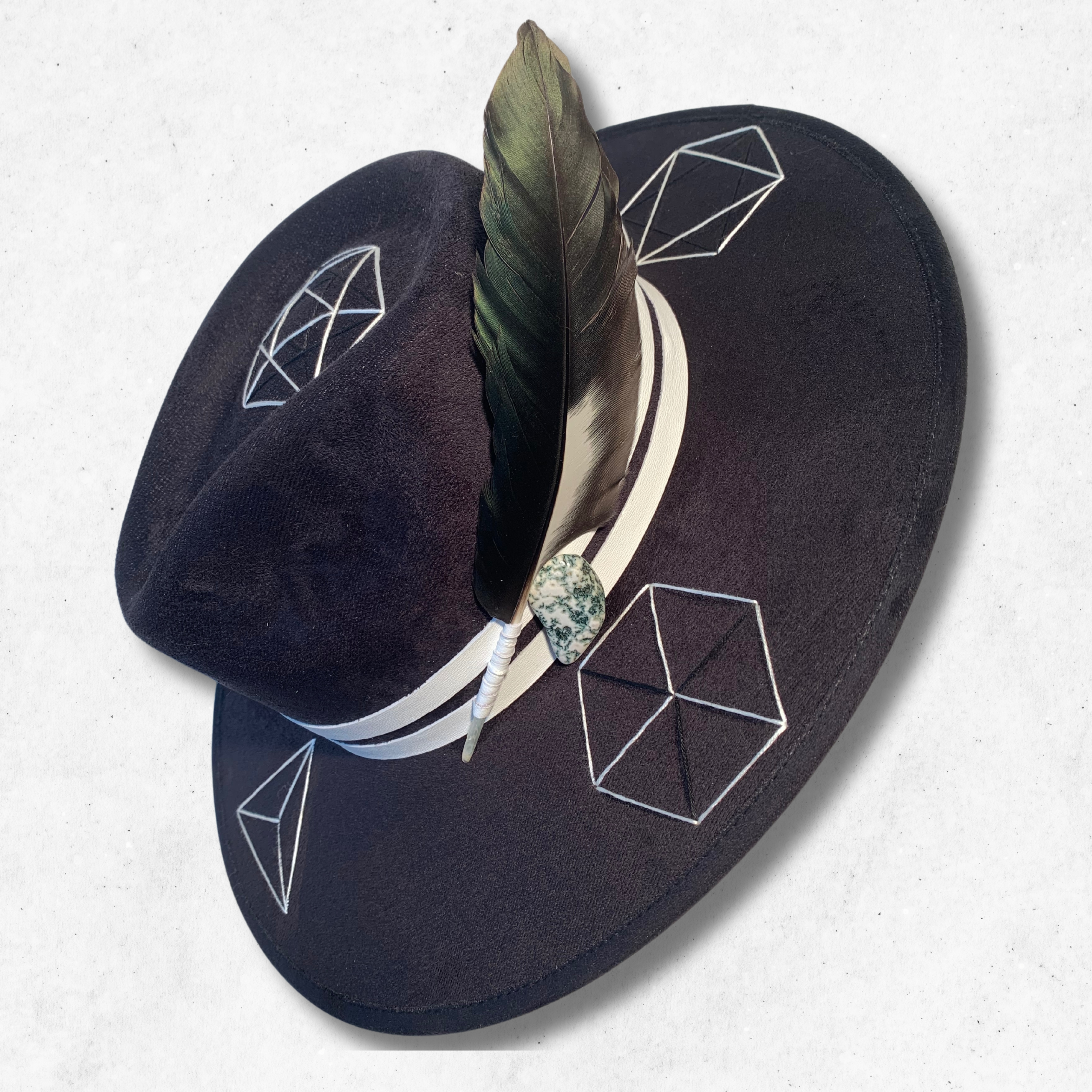 Black/Platonic Solids Fedora hat/Fedora Hat/Left Side