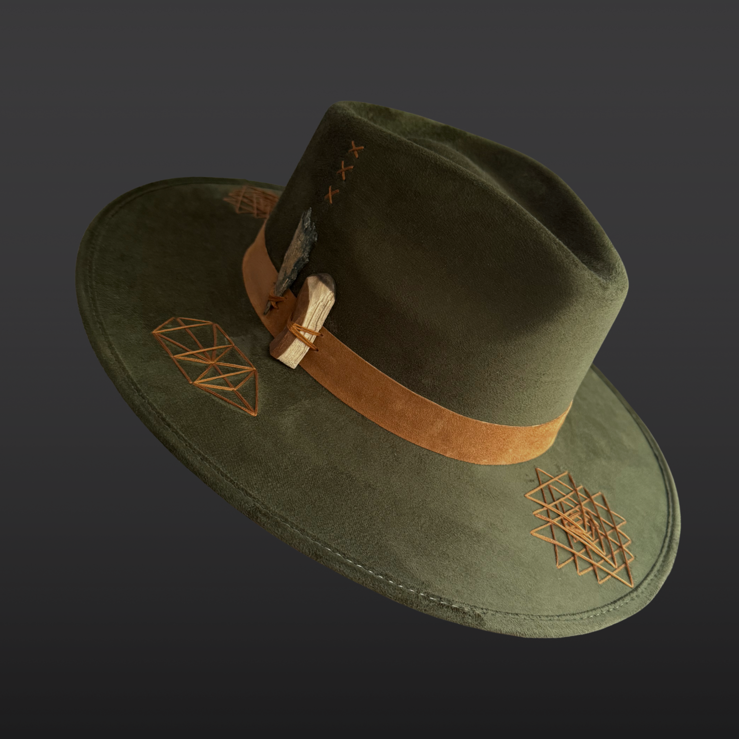 Root & Radiance fedora with geometric Tree of Life embroidery along the side brim
