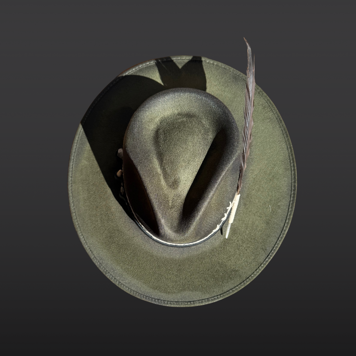 Top-down view of the Verdant Viper fedora showcasing its structured crown and rich forest-green colour.