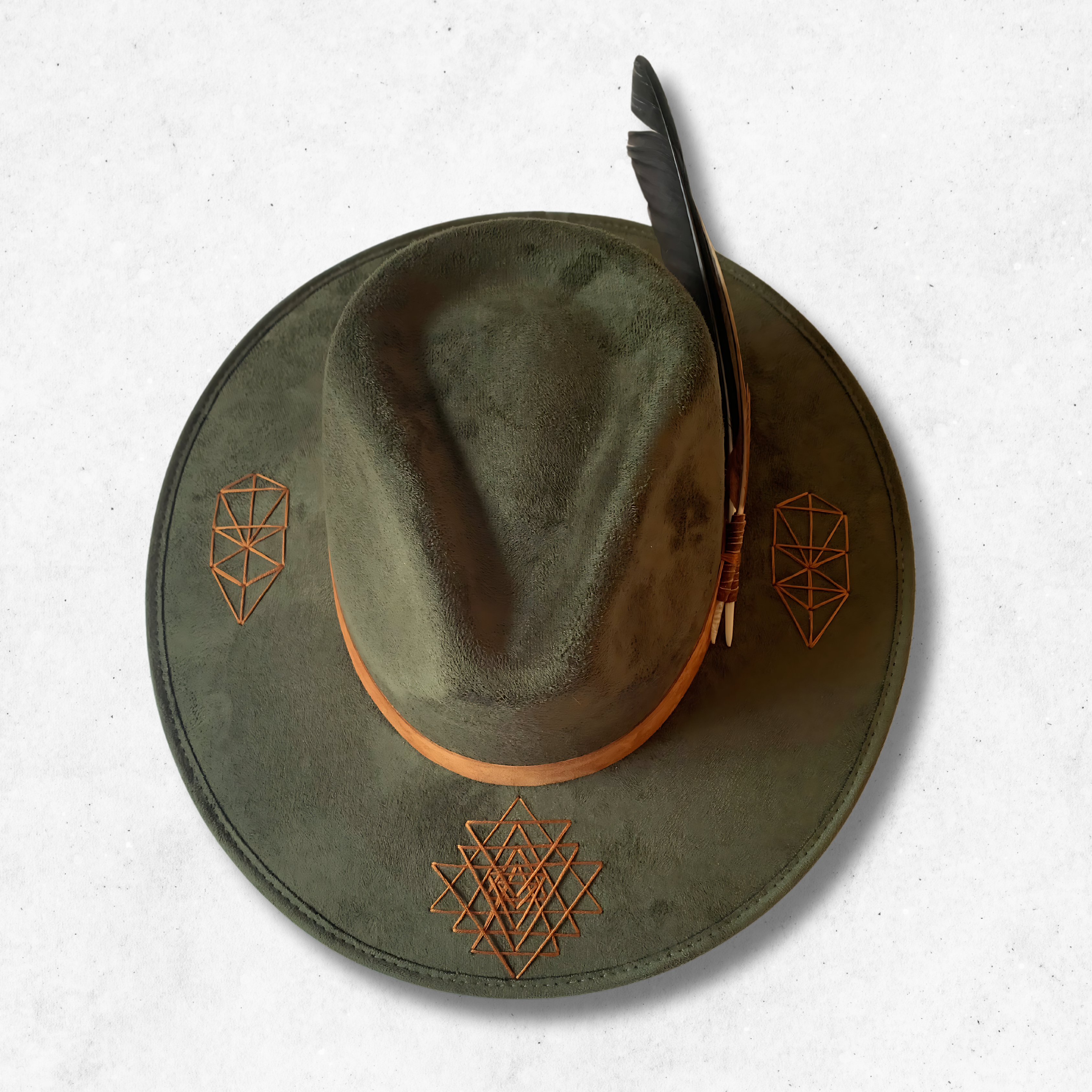 Dark Green/Tree of Life Fedora Hat/Fedora Hat/Top Side