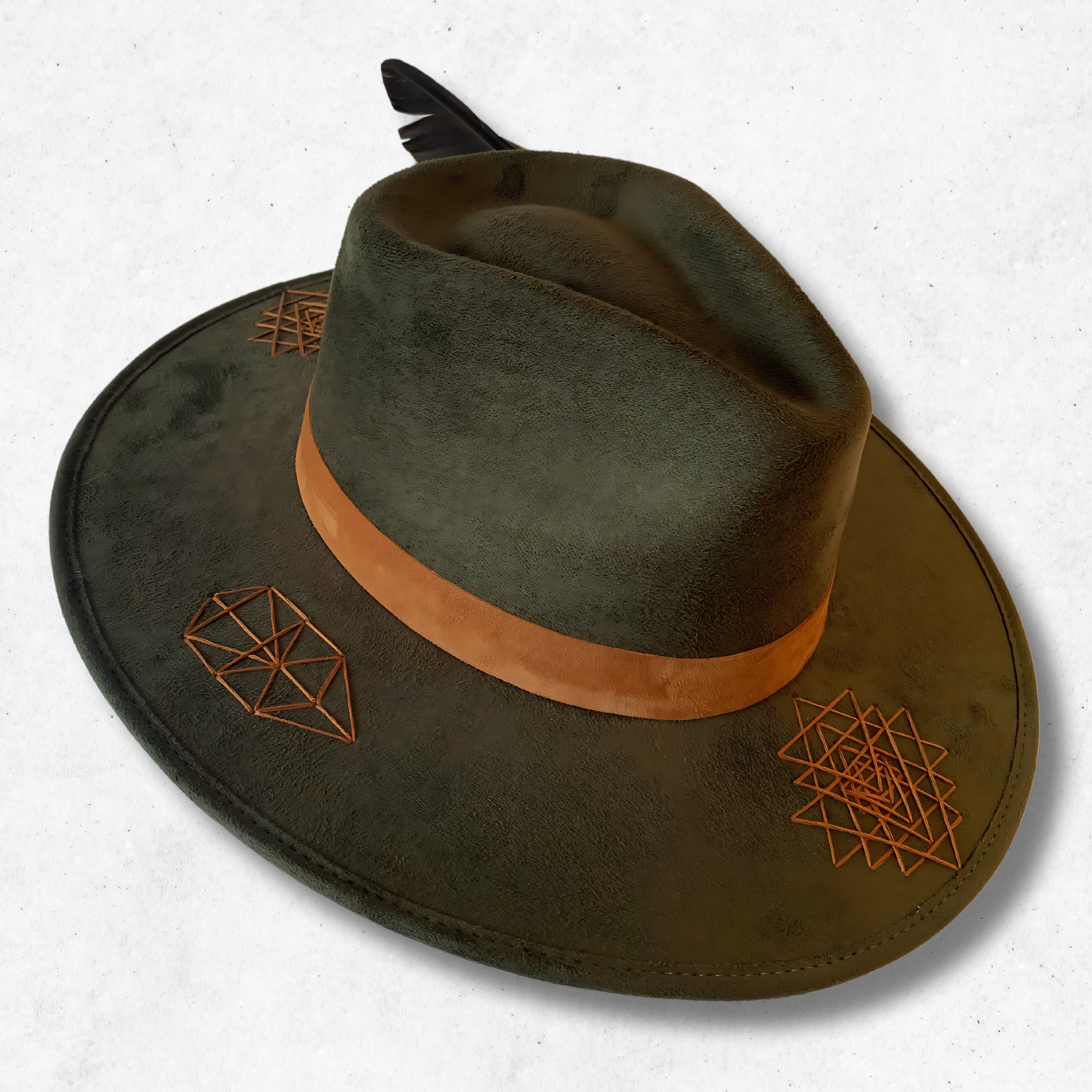 Dark Green/Tree of Life Fedora Hat/Fedora Hat/Right Side